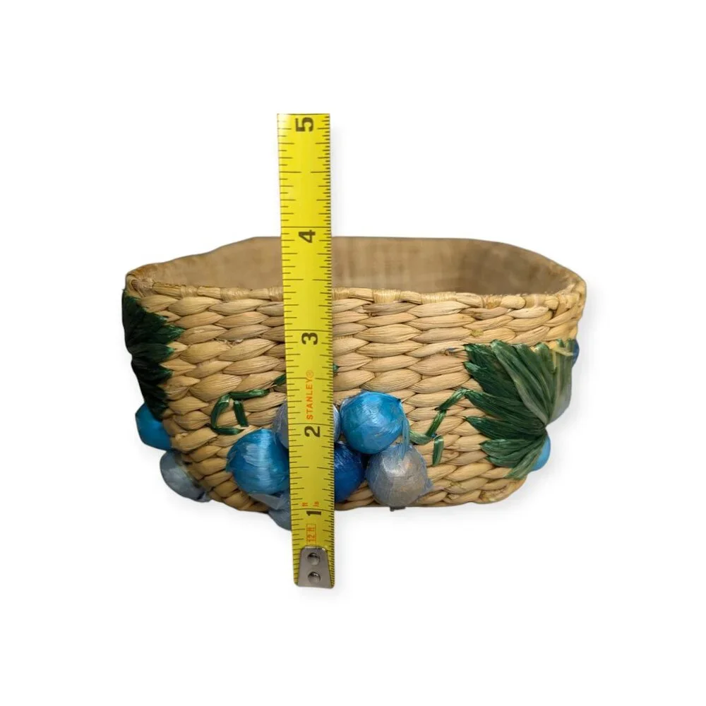 Vintage Straw Woven Hand Made in the Philippines Lined Basket 10.5